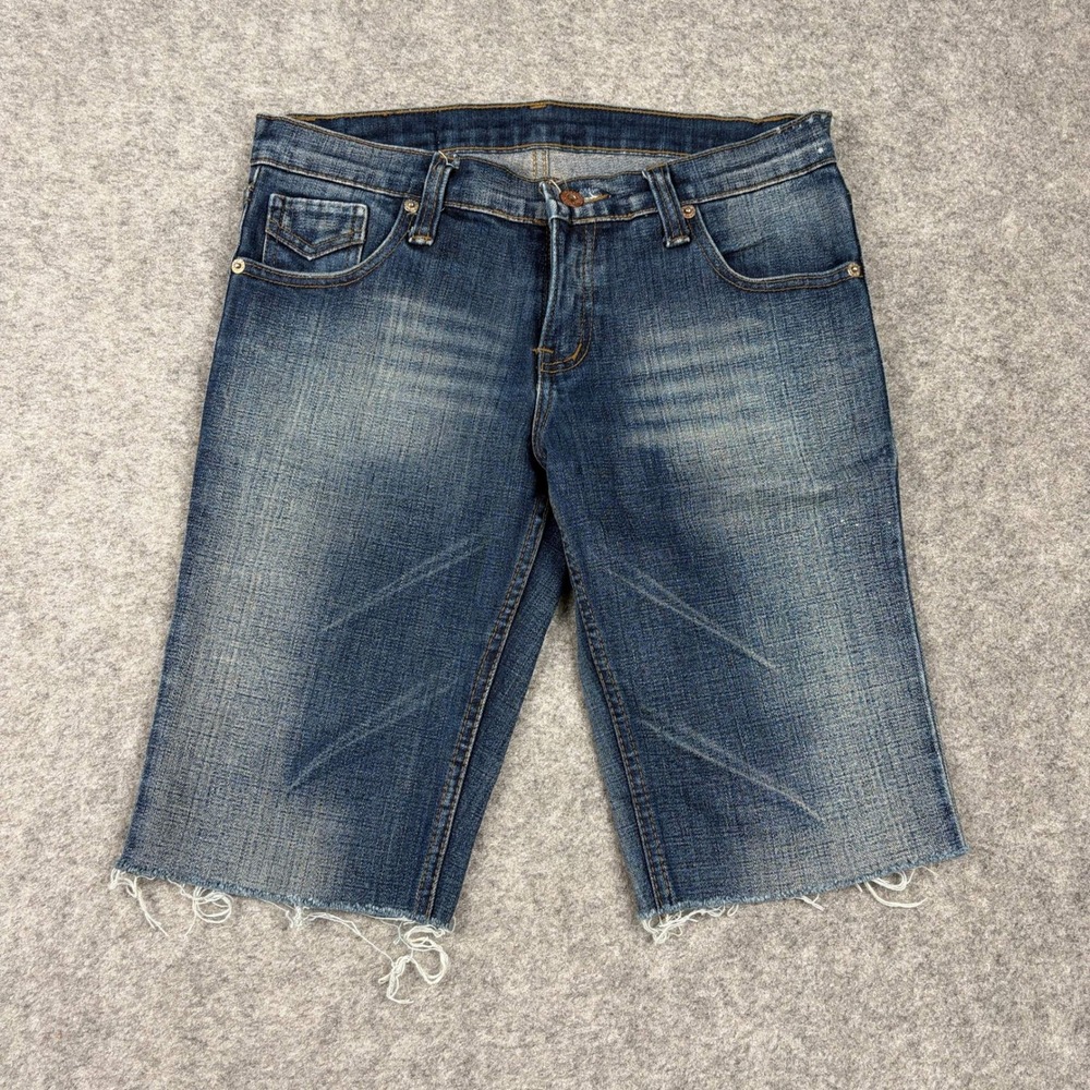 NRG Industry Denim Shorts Mens 32 Blue Distressed Raw Hem Jorts Y2K Streetwear